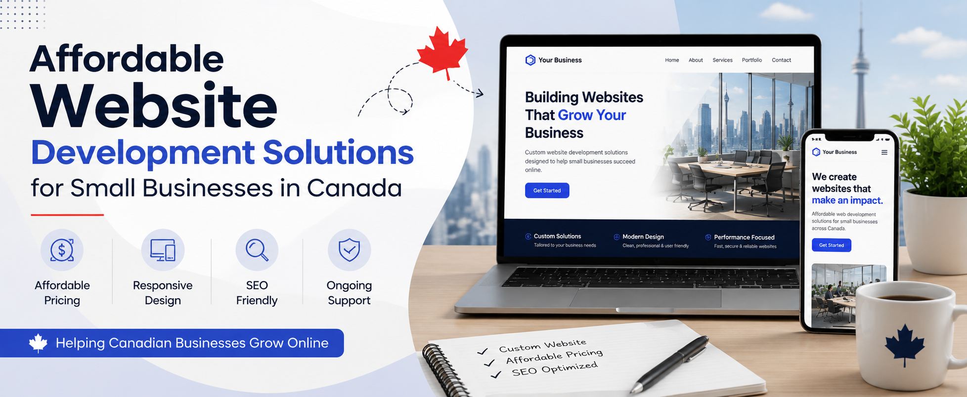 Affordable website development solutions for small businesses in Canada by Dort Studio featuring responsive web design, SEO-friendly development, and custom website solutions.