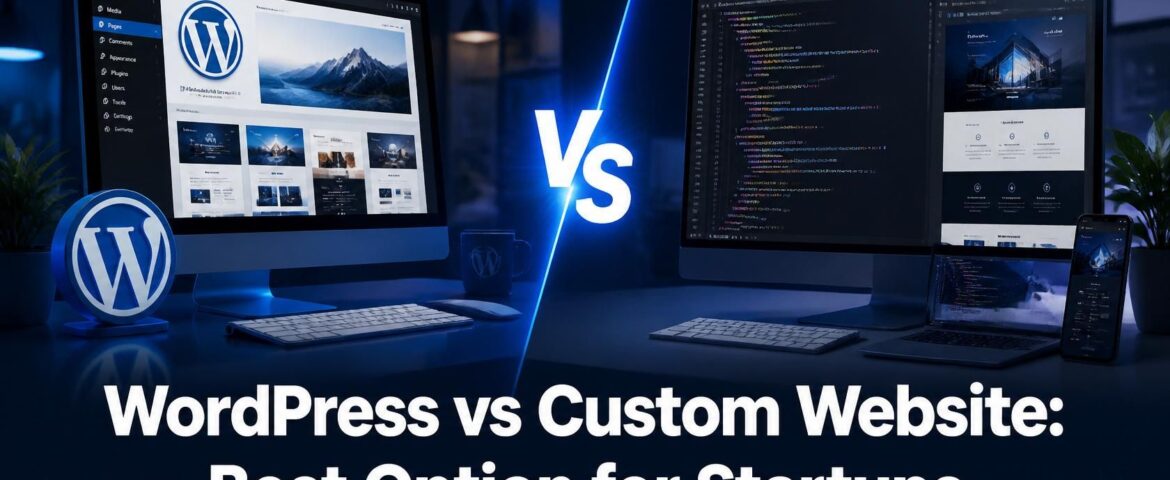 WordPress vs Custom Website comparison for startups, highlighting web development options, scalability, flexibility, cost, and business growth.